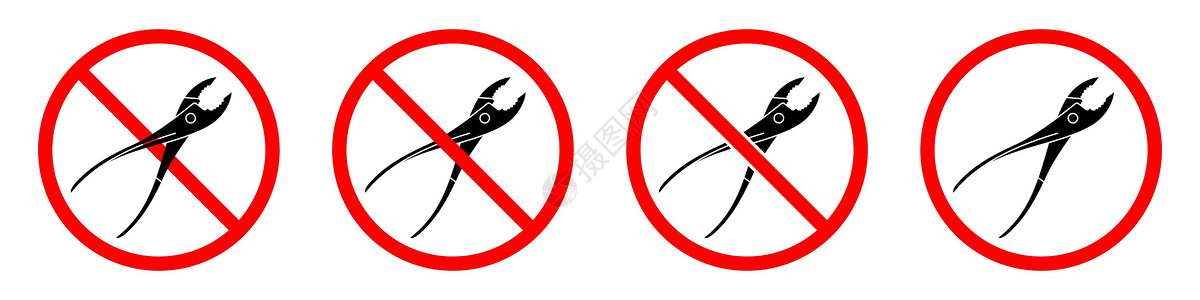 红色禁令标志集成的红色禁令标志集于一身注意力插图危险工艺圆圈维修服务钳子乐器建造设计图片