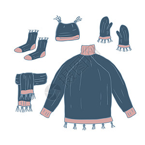 蓬蓬袖温暖的冬衣 温暖的帽子 与蓬蓬冬面条隔绝绘画精品配饰手绘收藏服装打印草图季节戏服设计图片