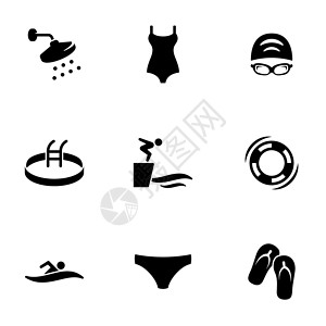 禁止野外游泳主题池 矢量 设计 集合 平面 符号 符号 元素 对象 插图 孤立的一组简单图标 白色背景设计图片