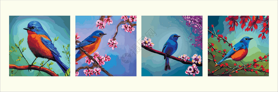 鹦鹉油画陈丽的鸟儿坐在树枝处 春季开花 丁格尔树枝有叶子 漂亮极了鹦鹉木头明信片卡片花园翅膀派对植物学问候语艺术设计图片