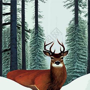芬兰赫尔辛基风景景观与黑暗的冬天北部森林和野鹿肖像 矢量图 北方的野生动物风景鹿角公园岩石场景卡通片驯鹿问候语清洁度墙纸设计图片