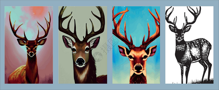 讨好驯鹿矢量插图的垂直肖像集 鹿与鹿角的肖像 近距离  向上标识哺乳动物松树野生动物海岸季节织物木头乡村公园设计图片