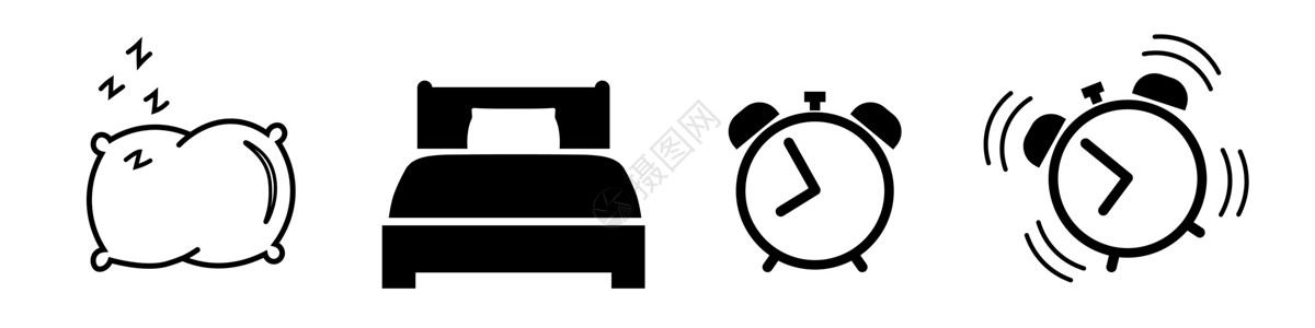 床图睡眠和唤醒图标设置闹钟pillo商业戒指铃声跑表枕头休息收藏时间圆圈手表设计图片