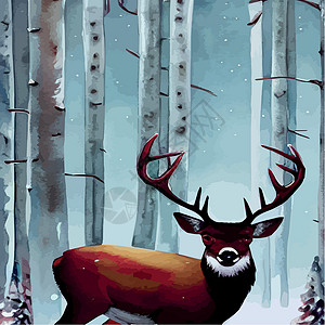 秋天森林里鹿景观与黑暗的冬天北部森林和野鹿肖像 矢量图 北方的野生动物松树季节分支机构尾巴木头墙纸土地动物公园地平线设计图片
