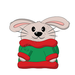 克里斯马毛衣上的可爱兔子 用颜色绘制插图设计图片