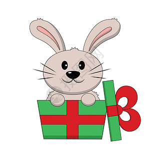 礼品盒中的可爱兔子 用颜色绘制插图图片