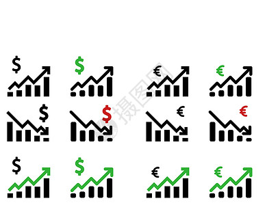 尾随以矢量说明美元欧元货币升值图标的向量说明设计图片