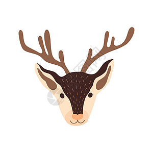 棕色麋鹿鹿头矢量说明森林平面动物园乡村卡通片新年剪贴簿麋鹿驯鹿野生动物设计图片
