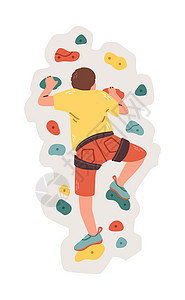 攀岩训练男子在一座爬山健身房的墙上攀岩者 与白人背景矢量隔绝石头男人爱好插图成人娱乐乐趣登山收藏风险设计图片