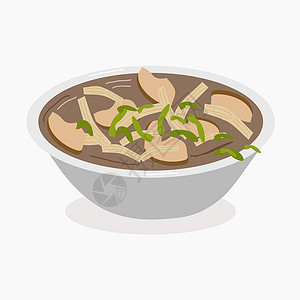 日本牛肉鸡肉汤和蘑菇草药草设计图片