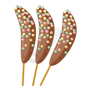 巧克力彩虹冰棍香蕉加巧克力和糖霜甜点糖果小吃涂层假期配料奶糖节日装饰童年设计图片