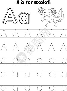 亚马逊a页面Axolotl动物追踪信件ABC 彩色页面 A设计图片