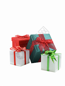 圣诞节礼物 绿色的 弓 盒子 假期 丝带 红色的背景图片