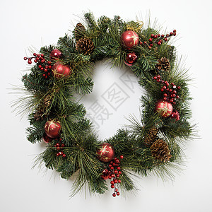 圣诞花圈 季节 松树 花环 喜庆的 正方形 单一对象背景图片