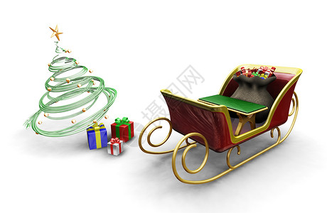 圣诞雪橇 冬天 星星 雪花 冷杉 展示 礼物 圣诞节背景图片