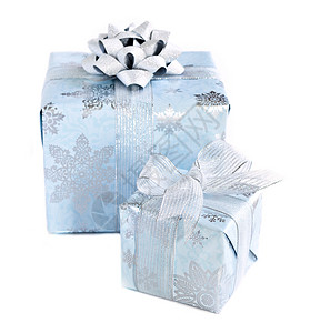 圣诞礼物盒 包装 弓 蓝色的 纸 盒子 假期背景图片