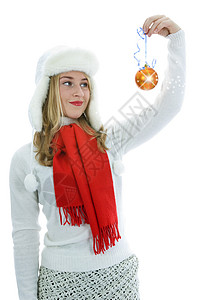 美丽的有天份的女人 礼物 购物 帽 圣诞节 微笑 魅力背景图片