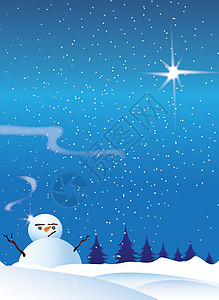 雪人 雪花 诺埃尔 树木 假期 喜庆的 蓝色的 橙子背景图片