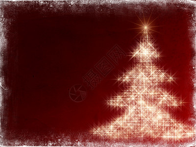 闪亮星星边框闪亮的圣诞树 红边框背景