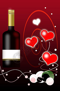 情人节背景和酒瓶 配有空白标签背景图片