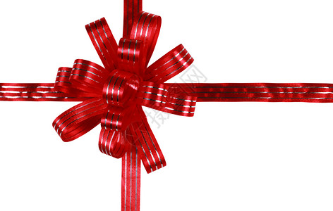 红弓和丝带 条纹 展示 漂亮的 礼物 白色的背景图片