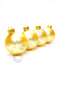 圣诞礼服 球 金子 季节 树 装饰品 喜庆的 白色的背景图片