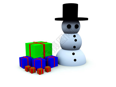绿色帽子的雪人带礼物的雪人 庆典 冻结的 包装 展示 绿色的 蓝色的背景