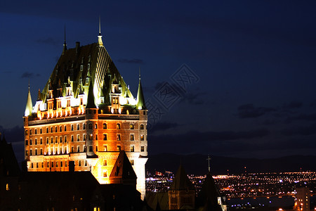 魁北克市 历史的 酒店 游客 加拿大 黄昏 场景背景图片