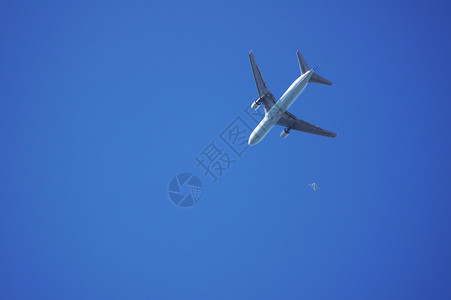 飞机和蓝天空 航班 金属 航空 气氛背景图片