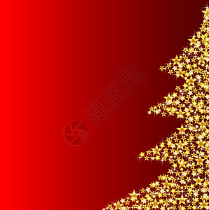 红背景的圣诞树 卡片 星星 闪亮的 快活的背景图片