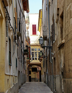 帕尔马德马洛卡老街 巴利阿里 地中海 假期 古老的都市 建筑物背景图片