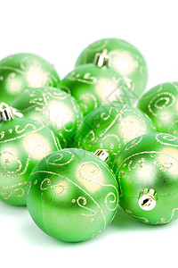 绿色玻璃圣诞球背景图片