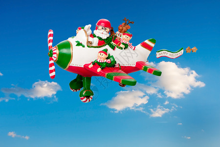 圣诞老人开飞机在飞机上搭乘精灵的飞行圣诞老人背景