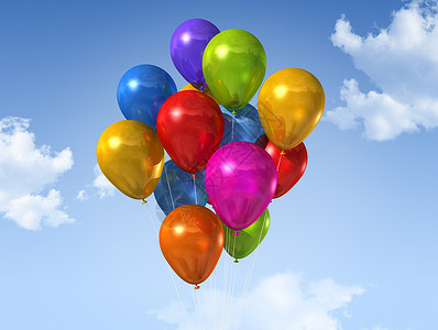 蓝色天空上的彩色气球 漂浮 周年纪念日 氦 漂浮的背景图片
