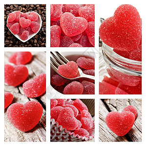 红心形果冻糖的拼凑高清图片