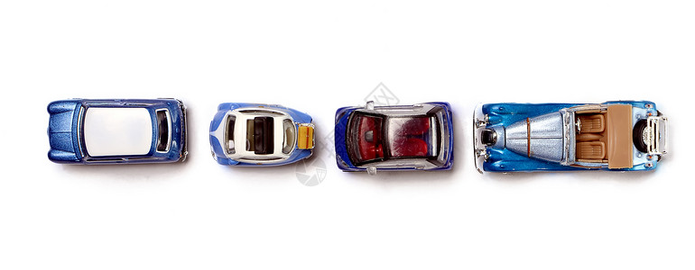 四辆小型汽车 从顶部 隔离在白色上背景图片