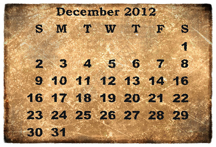2012年月历 旧的每月日历 羊皮纸 假期 破旧的背景图片