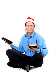 圣诞礼物 数字化 电子书 帽子 技术 教育背景图片