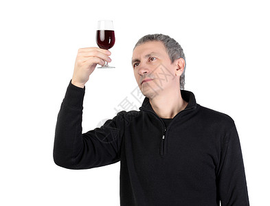 门静脉男人拿着一杯红港葡萄酒 享受 气味 专家 白色的 港口背景