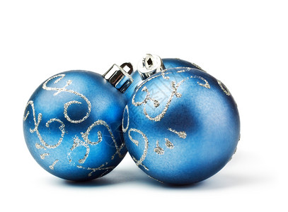 三个蓝色装饰球 条纹 圣诞节 假期 玻璃 圆形的背景图片