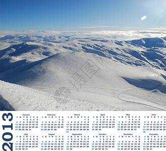 2013年日历 拍摄土耳其滑雪度假胜地的雪山背景图片