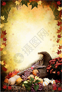 感恩节宣传单感恩节 秋天 妈妈 壁球 喇叭 花朵 静物 水果 插图背景