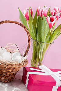 粉色和多彩的郁金香丽花喜庆东方装饰品 包装背景图片