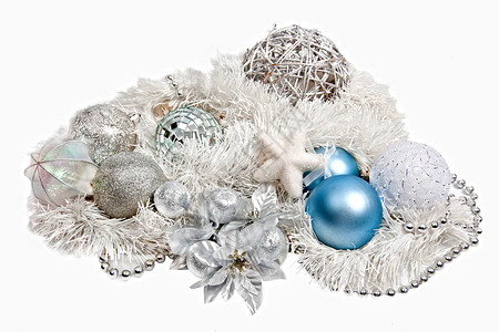 新年装饰 蓝色的 点缀 白色的 闪光 假期 华丽的 闪亮的 玻璃背景图片
