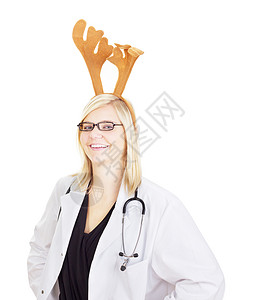 头有鹿头的医生 美丽的 工作室 听诊器 传统 成功 鹿角图片