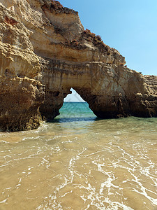 阿尔加维海岸的多彩岩石 自然 海岸线 葡萄牙 悬崖背景图片