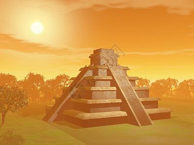 玛雅金字塔 - 3D 玛雅人 石头 纪念碑 伊察 地标图片