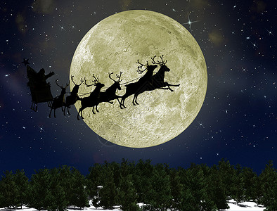 月亮和鹿圣诞老人在斯莱奇与鹿对抗月亮背景