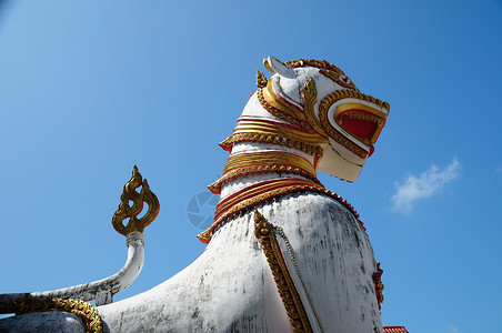 古老的守护神狮子雕塑 在塔伊兰寺庙前 观光图片