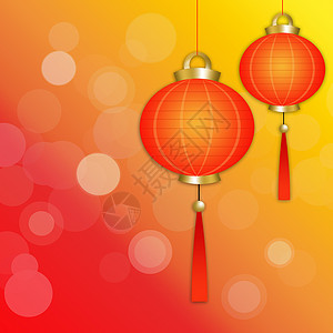 七彩新年中国灯笼 卡片 明信片 假期 新年 节日 房子 季节背景
